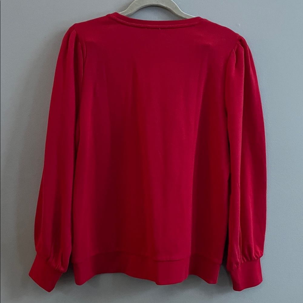 J Crew red puff sleeve dressy sweatshirt top beaded shoulder size small - Picture 10 of 15